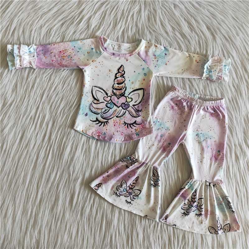 unicorn shirt and bell pants 2 pieces girls outfits kids clothes