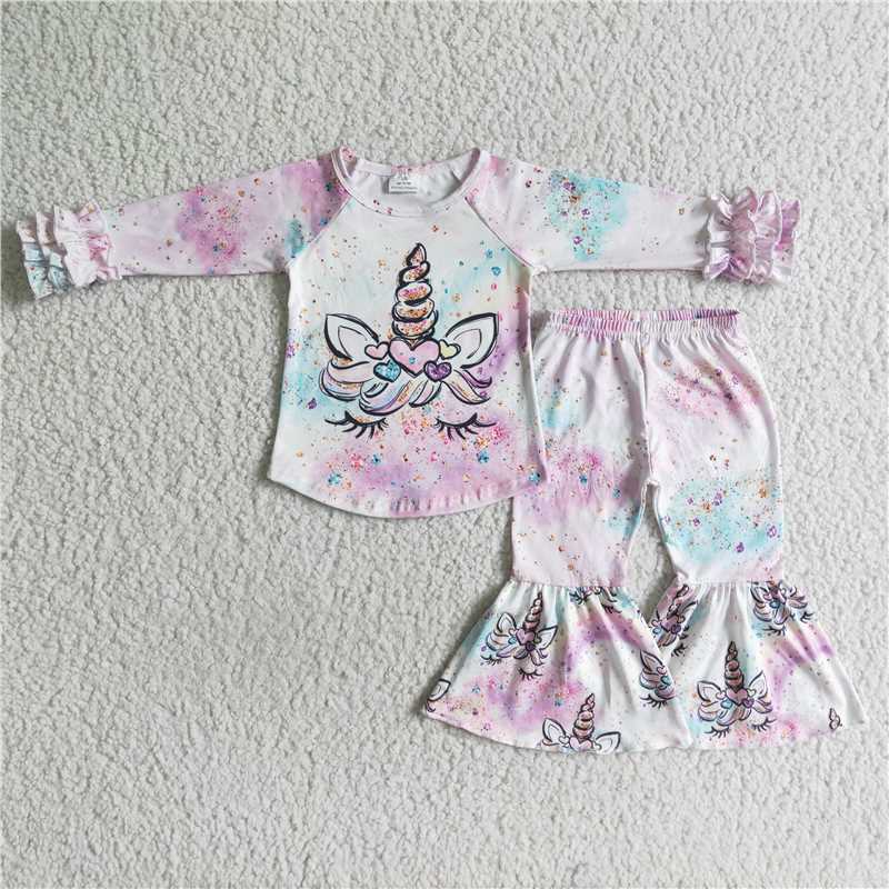 unicorn shirt and bell pants 2 pieces girls outfits kids clothes