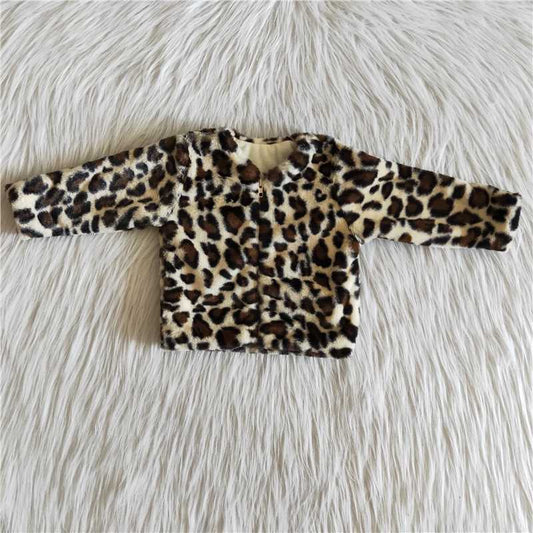 Cute Leopard plush jacket girls top winter fall