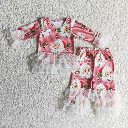 christmas outfits lace santa girls sets kids clothes