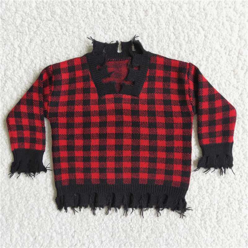 Red and black plaid LONG SLEEVE sale Sweater