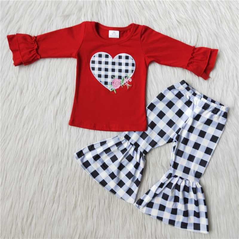 embroidery love heart sets happy Valentine's Day Girls Clothes