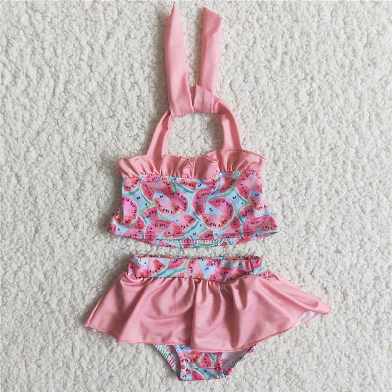 watermelon hanging neck girls swimsuit summer bathing suit