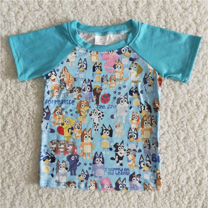 blue dogs boy short sleeve shirt match girls dress