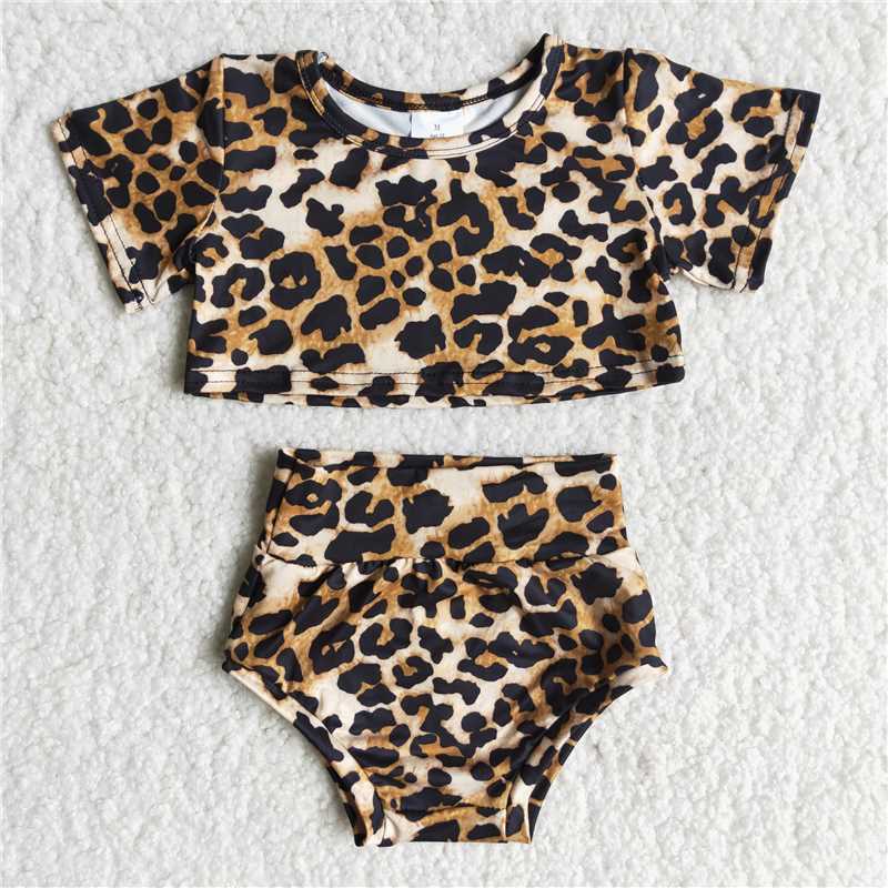 Girls baby bummies sets Leopard print crop top