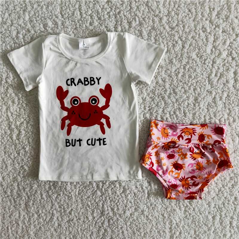 Girls baby bummies sets Crab top summer