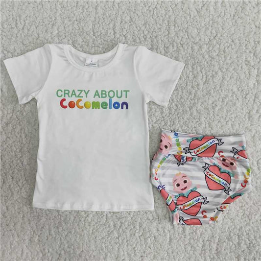 Girls baby bummies sets summer White shirt carton