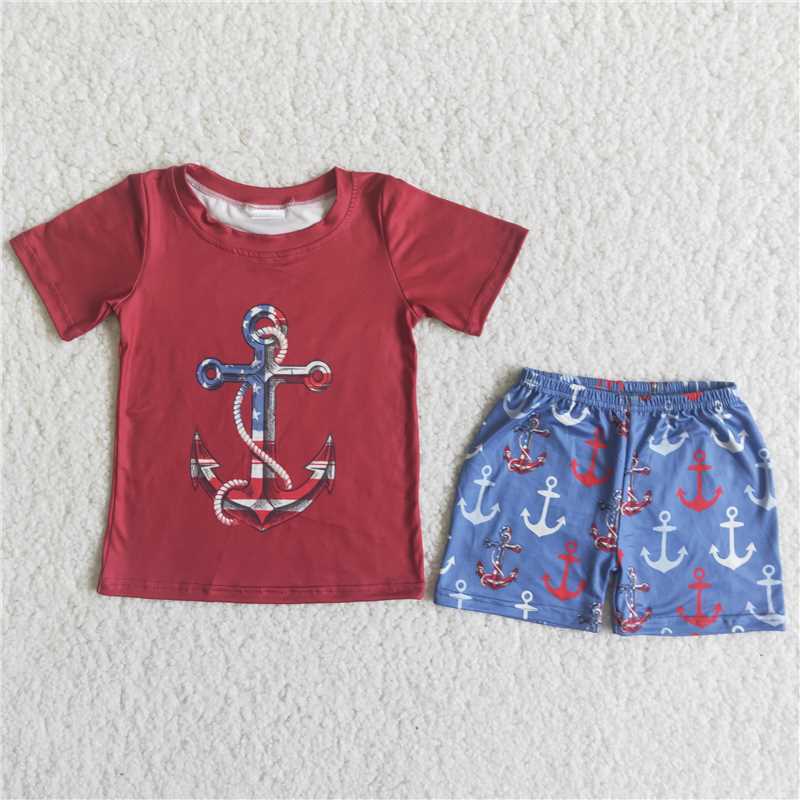 anchor boys summer sets short sleeve shirt and shorts 2pcs suit