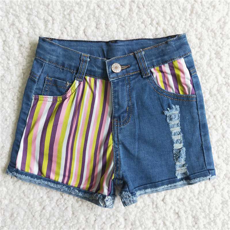 BLUE stripe jeans button denim shorts