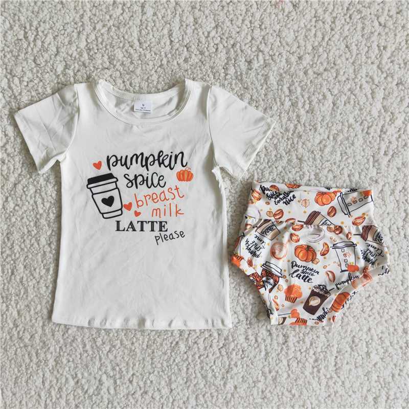 Girls baby bummies sets summer White shirt pumpkin