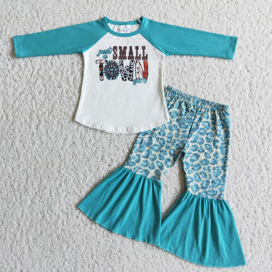 small town top and bell pants 2 pieces girls outfits kids clothes