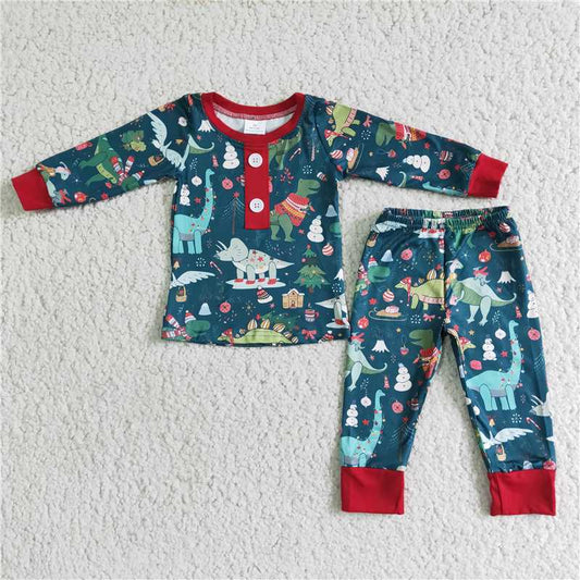 Dinosaur Christmas pajamas suit girls long sleeve pants 2 pieces outfits winter sets