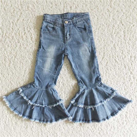 blue washed bell jeans girls long pants