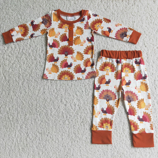 Thanksgiving Turkey pajamas boys long sleeve pants 2 pieces outfits