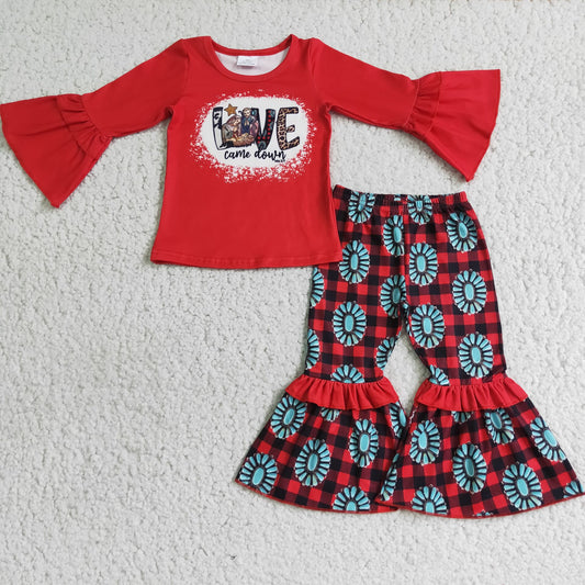 love came down top and bell pants 2 pieces girls outfits kids clothes