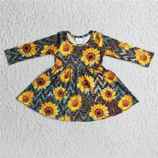 sunflower dress long sleeve girls skirt kids clothes