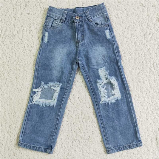 blue hole washed bell jeans long pants