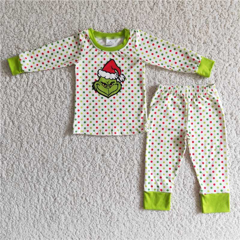 polka dots Christmas pajamas suit girls grinch outfits winter sets