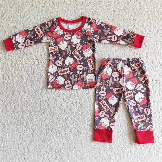 Santa Claus Christmas pajamas suit girls long sleeve pants 2 pieces outfits winter sets