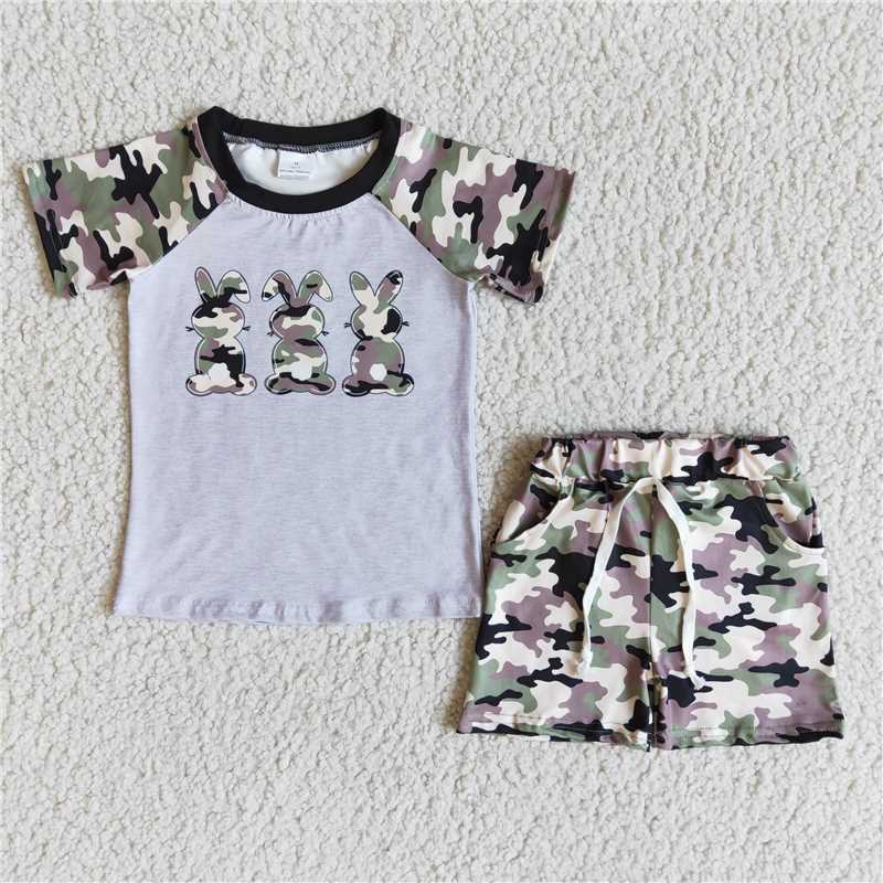 Easter Camo Bunny boys summer sets short sleeve shirt and shorts 2 pieces suit