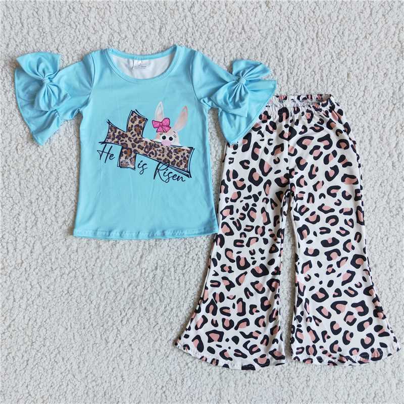 cross bunny top leopard pants easter girls sets kids clothes