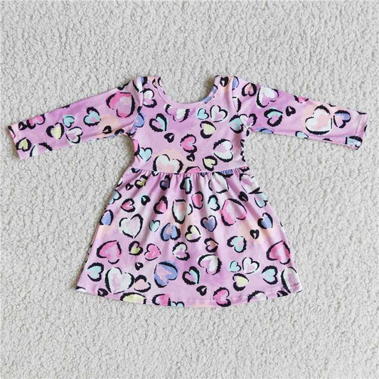 pink love leopard dress long sleeve girls skirt kids clothes