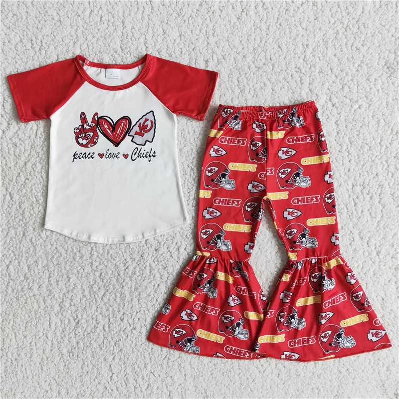 peace love chiefs shirt bell girls sets team kids clothes