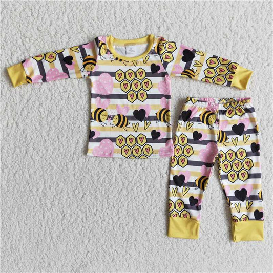 bee love heart pajamas sets happy Valentine's Day Girls Clothes