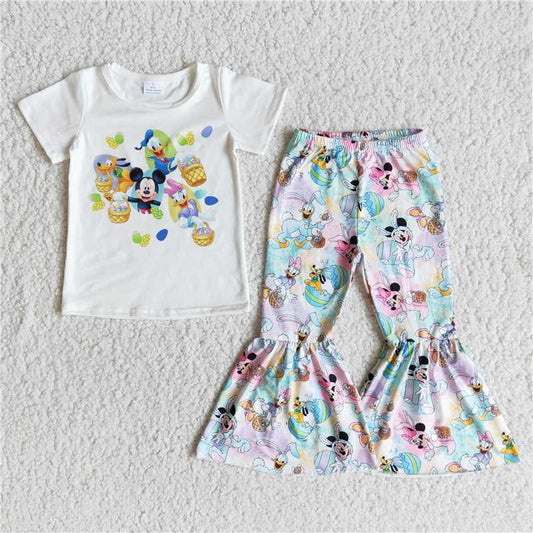 cartoon top bell pants easter girls sets kids clothes