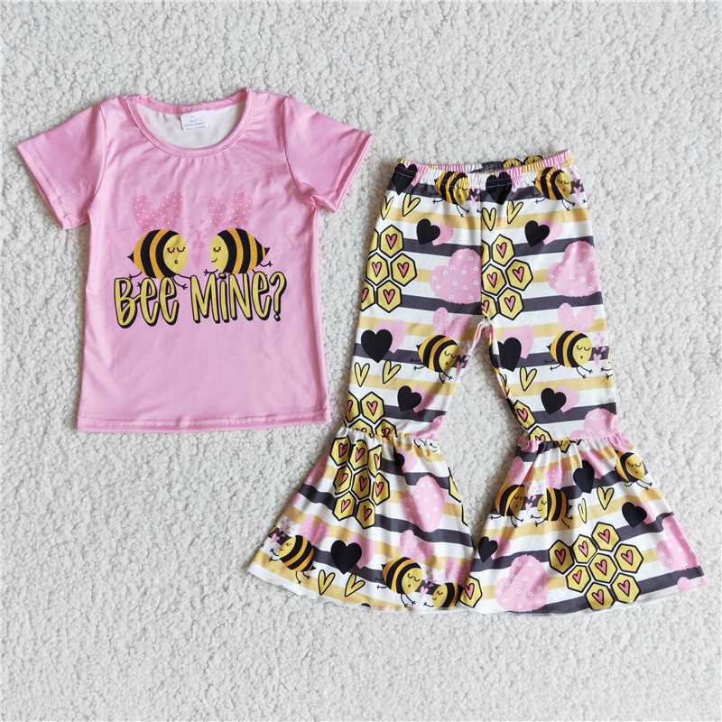 bee love heart bell sets happy Valentine's Day Girls Clothes