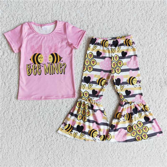 bee love heart bell sets happy Valentine's Day Girls Clothes