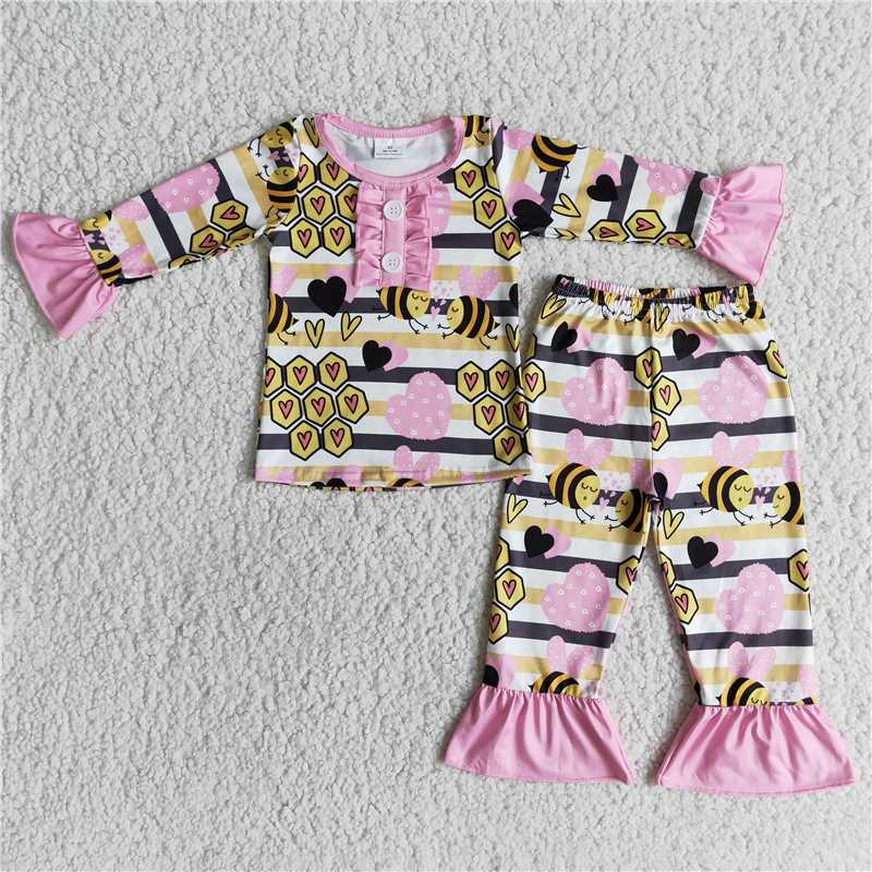 bee love heart pajamas sets happy Valentine's Day Girls Clothes