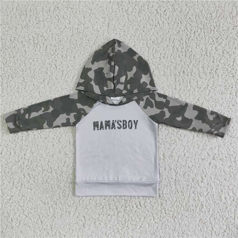 "mama's boy" "boy mama" mom & me long sleeve camo hoodie top