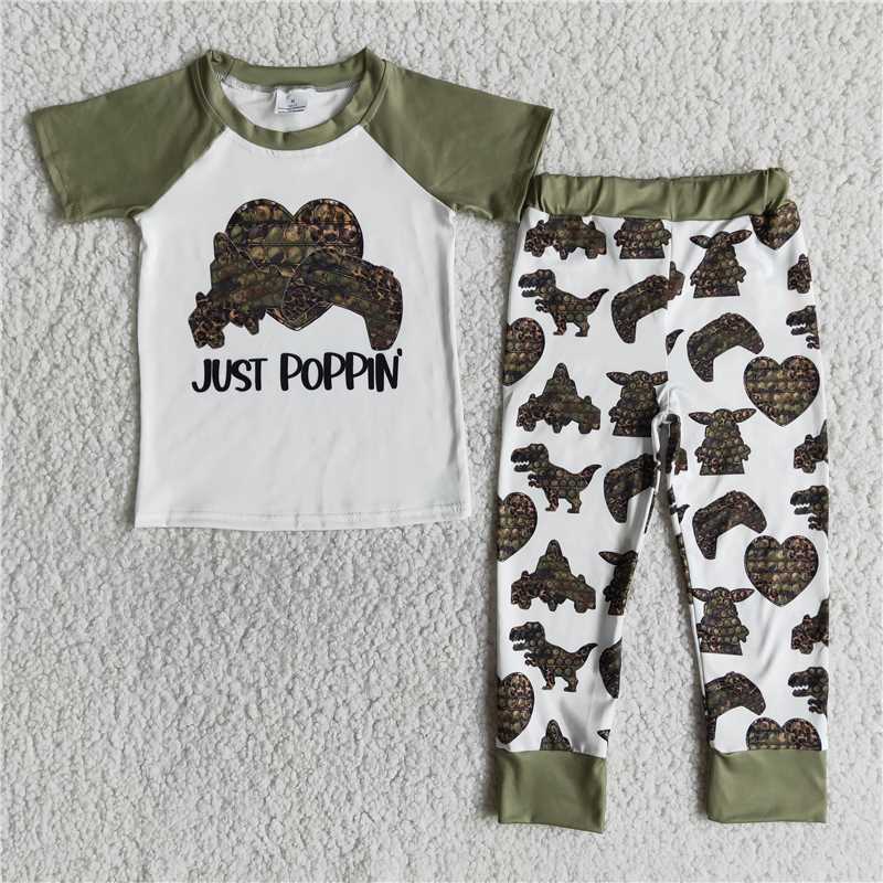 " just poppin" fall winter boys outfits shorts sleeve shirt and long pants sets