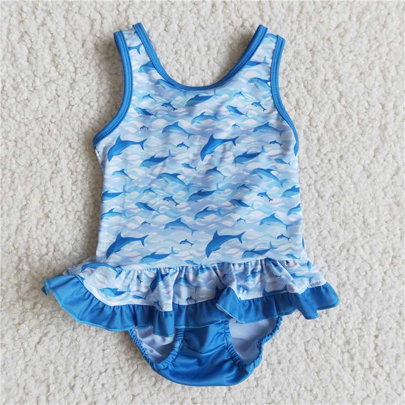 Dolphin girls swimsuit match boy trunk bathing set