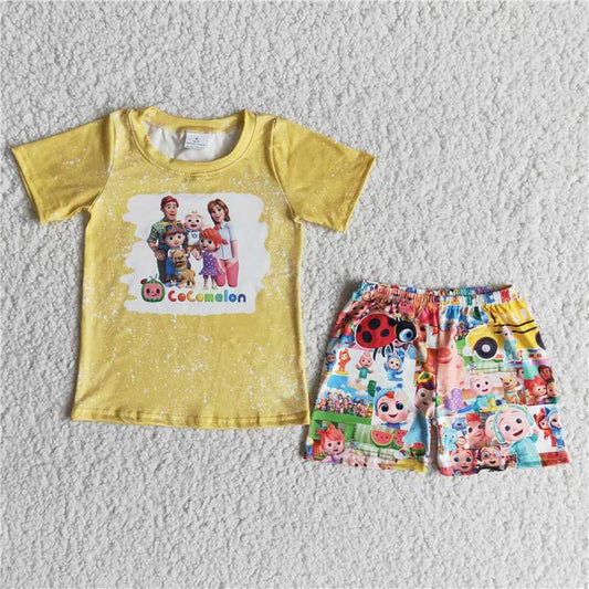 popular cartoon boys summer sets short sleeve shirt and shorts 2 pieces suit