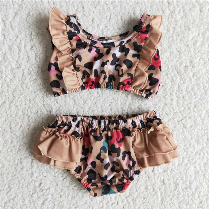 Leopard print girls swimsuit summer sleeveless bathing suit