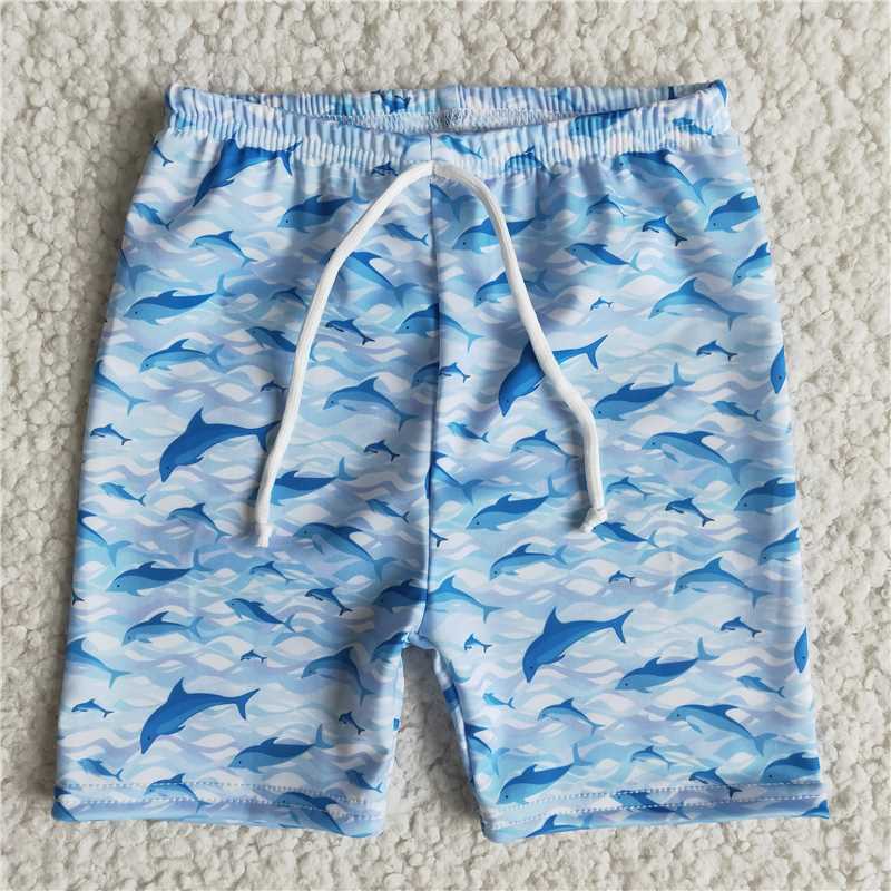 Dolphin girls swimsuit match boy trunk bathing set