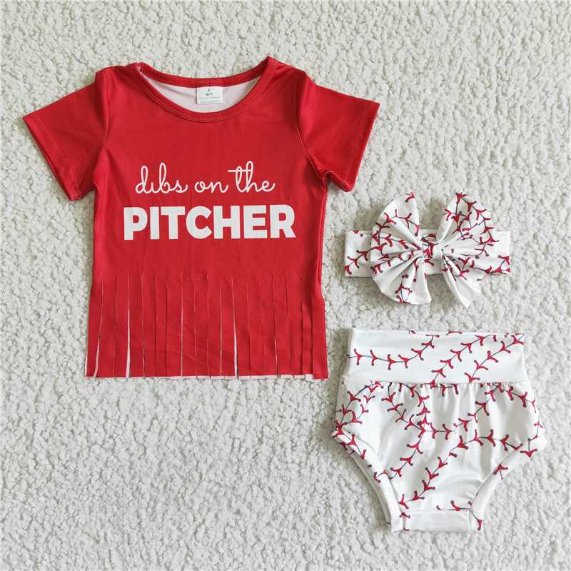 kids Girls bummies sets baseball "PITCHER"（Bows can purchased separately）