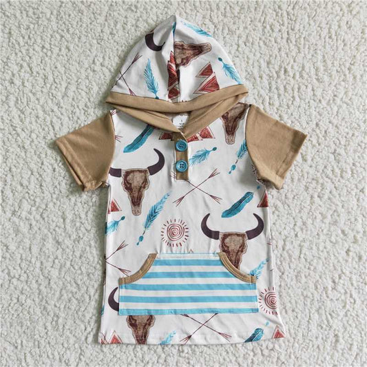 bull's head boys short sleeve hooded shirt pullover