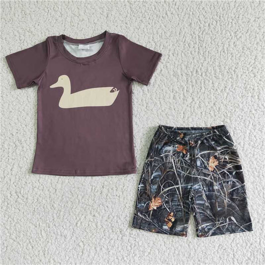 duck boys summer sets short sleeve shirt and camo shorts 2 pieces suit