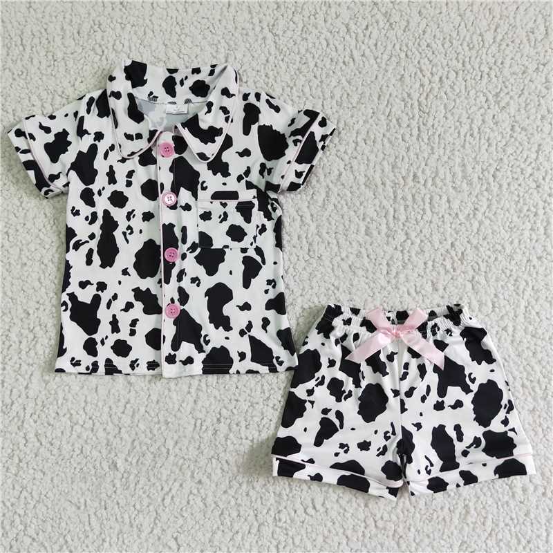 cow pajamas summer sets pink bow shorts 2 pieces suit