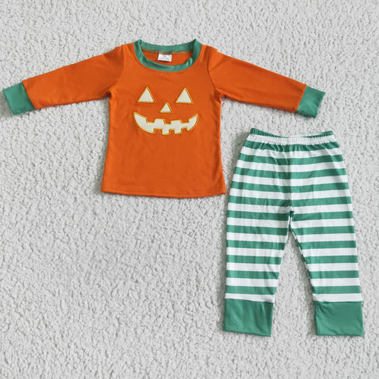 embroidery pumpkin halloween pajamas suit boys long sleeve pants 2 pieces outfits fall winter sets