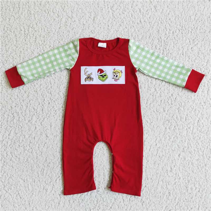 red long sleeve Christmas boys rompers grinch jumpsuit