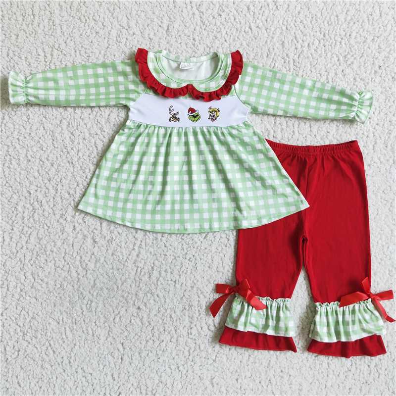 embroidery grinch girls matching christmas boys outfits & romper dress siblings