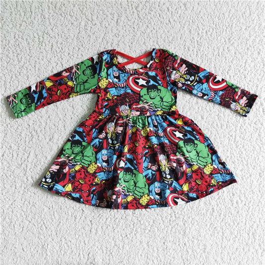 carton hero dress long sleeve girls skirt kids clothes