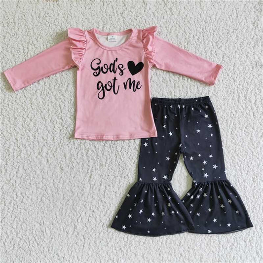 gods got me top and bell pants 2 pieces girls outfits kids clothes