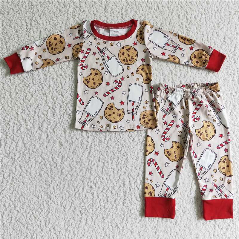 Christmas pajamas suit Milk Cookies sleep outfits kids clothes