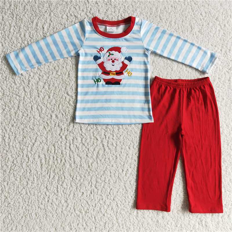 Christmas embroidery santa girls outfits match boy 2 pieces winter sets