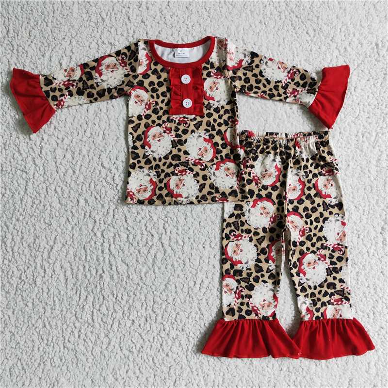 Santa Claus Christmas pajamas suit girls outfits winter kids clothes